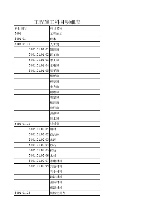 工程施工科目明细表