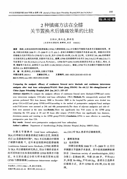 2种镇痛方法在全膝关节置换术后镇痛效果的比较