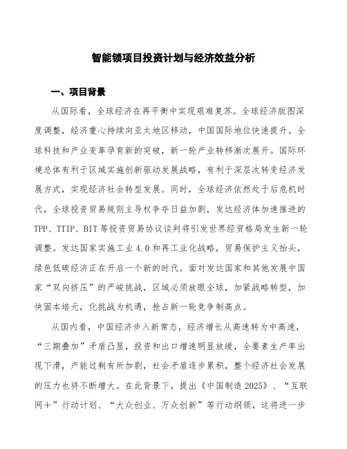 智能锁项目投资计划与经济效益分析