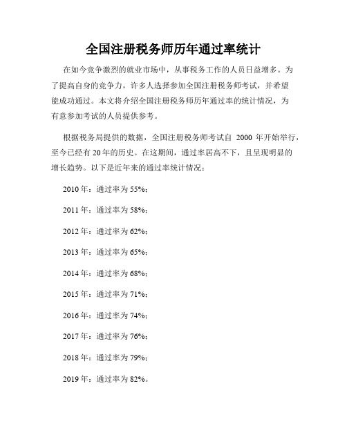 全国注册税务师历年通过率统计