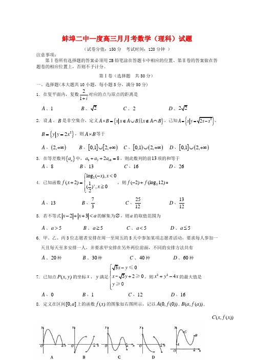 安徽省蚌埠二中2020届 高三 数学 12月月考 理