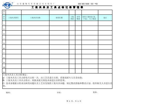 工装夹具及工具点检记录管理表