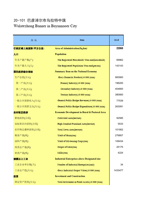 内蒙古统计年鉴2020社会经济发展指标：巴彦淖尔市乌拉特中旗