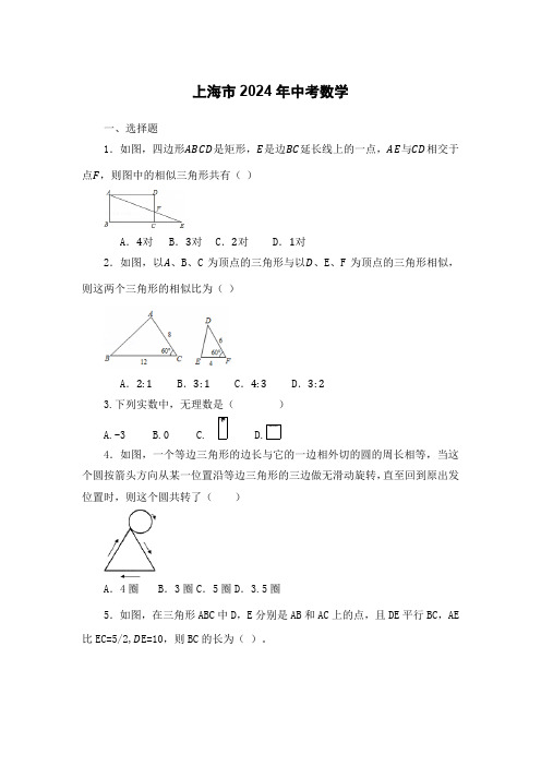 上海市2024年中考数学