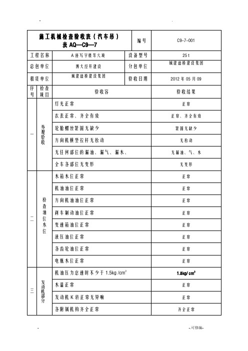 汽车吊检查验收表