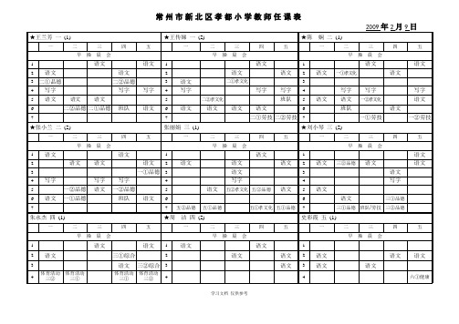 常州市新北区孝都小学教师任课表