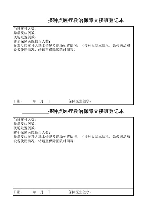 接种点医疗救治保障交接班登记表模板