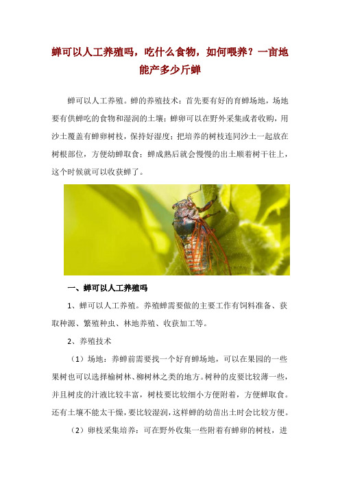 蝉可以人工养殖吗,吃什么食物,如何喂养？一亩地能产多少斤蝉