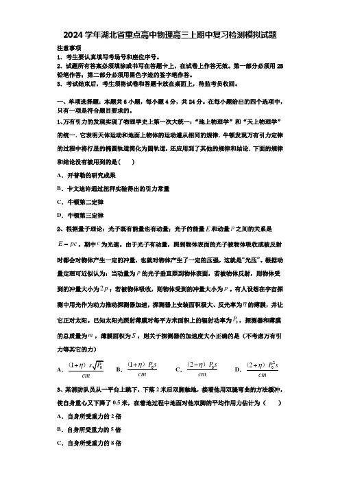 2024学年湖北省重点高中物理高三上期中复习检测模拟试题含解析