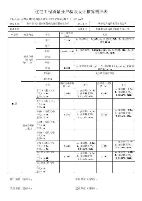 3#、4#楼设计推算值明细表