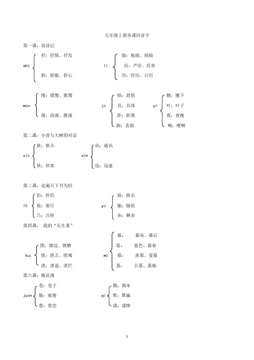 人教版五年级上册同音字汇总答案