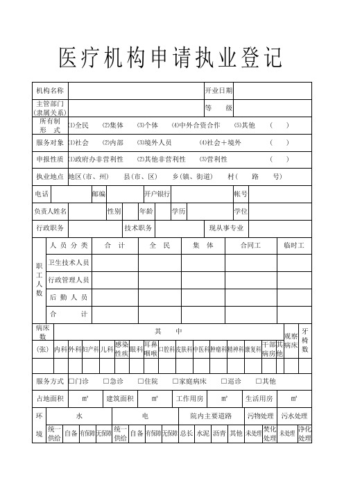 医疗机构申请执业登记表