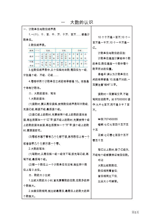 一到六年级上册数学北京课改版知识要点总结(小考备考资料)