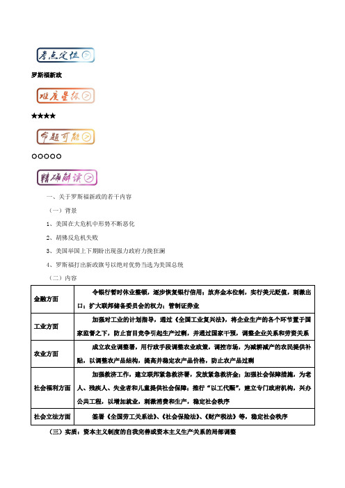 三精考点之高中历史一轮复习最基础考点系列：考点10 罗斯福新政 含解析 精品