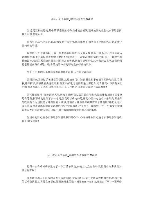 初中作文:初中作文:初中作文:那天,阳光好暖_初中写事作文600字
