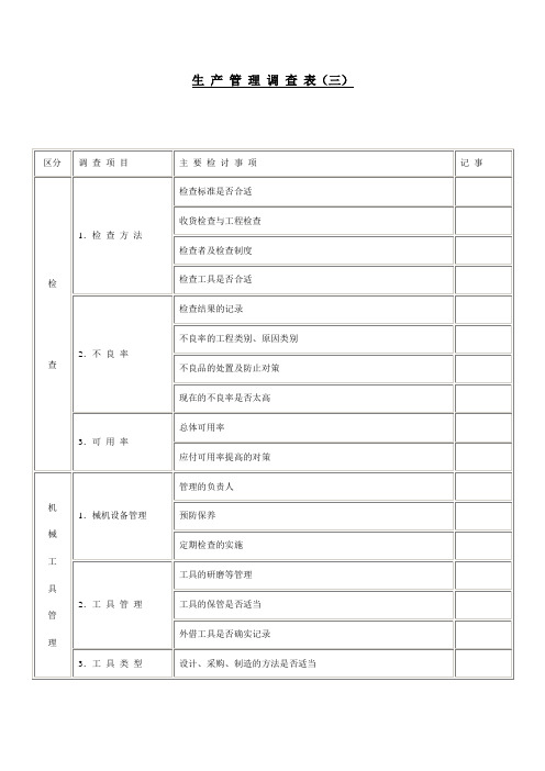 生产管理调查表 三 