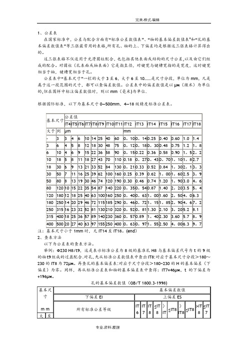 机械制图公差尺寸和查表