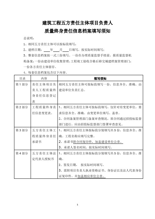 建筑工程五方责任主体档案须知