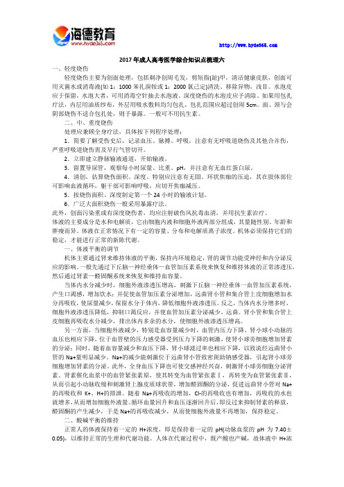 2017年成人高考医学综合知识点梳理六