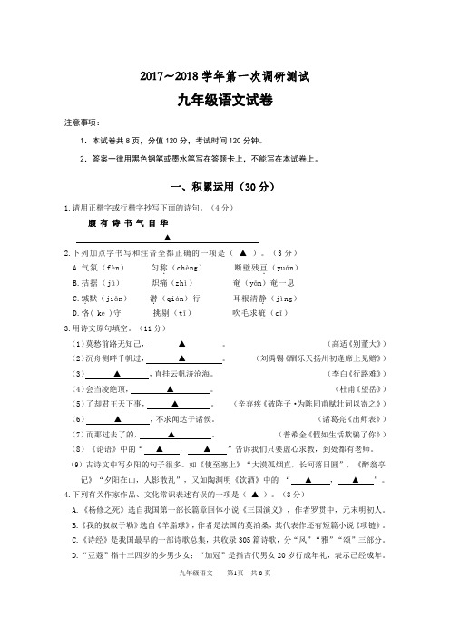 南京市溧水区2018语文一模试卷
