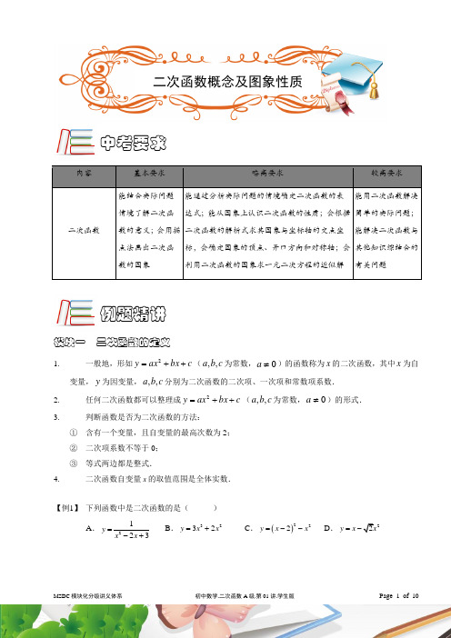 MSDC[1].初中数学.二次函数A级.第01讲.学生版