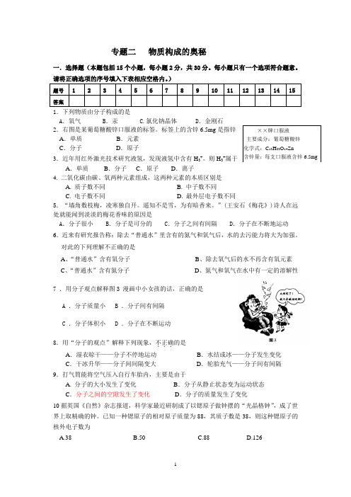 专题二物质构成的奥秘