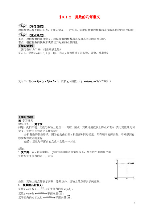 高中数学 3.1.2复数的几何意义教学案 新人教A版选修12