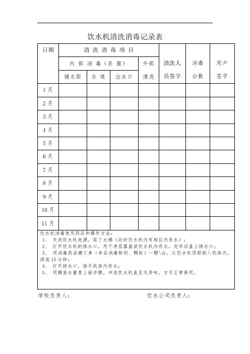 6、饮水机清洗消毒记录表