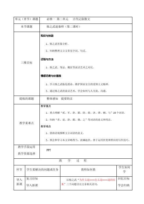 人教版高中语文必修二4、《烛之武退秦师》(第二课时)教案