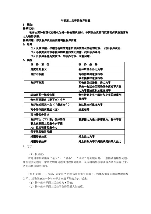 牛顿第二定律的临界问题Word 文档