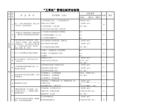 酒店“五常法”管理达标评定标准