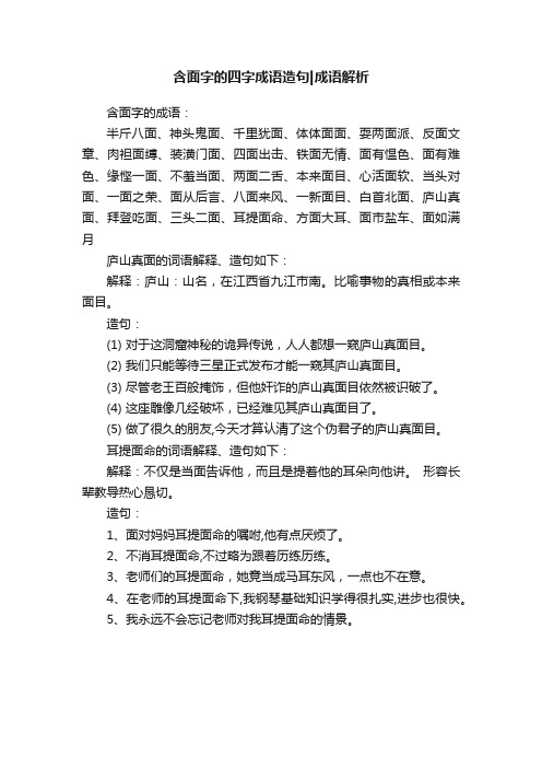 含面字的四字成语造句成语解析