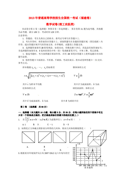 福建省2013年普通高三数学全国统一模拟考试试题 理 新人教A版