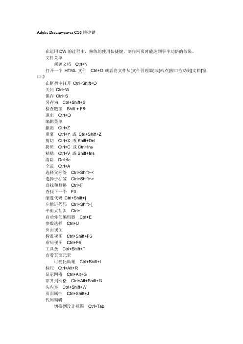 Adobe_Dreamweaver_CS6 快捷键 大全