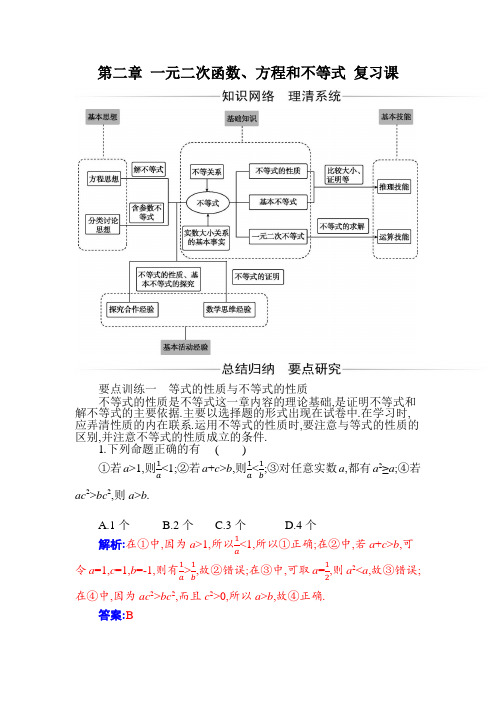 2020秋新人教版高中数学必修一第二章 一元二次函数、方程和不等式 复习课题型课思维导图