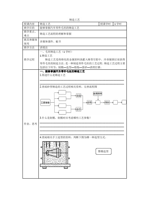 汽车制造工艺设计教案2-1铸造工艺