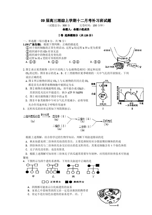 09届高三理综上学期十二月考补习班试题