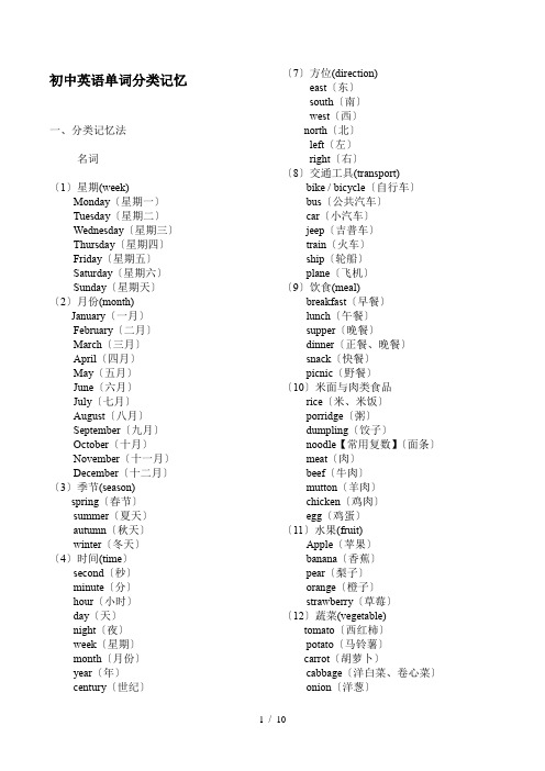 初中英语单词分类大全(打印版)