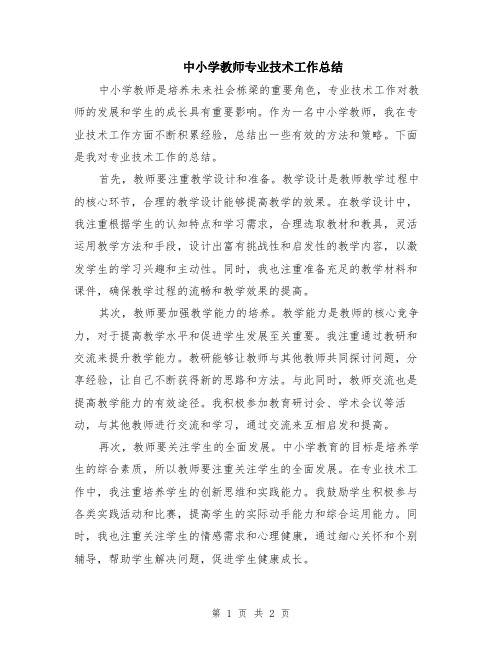 中小学教师专业技术工作总结