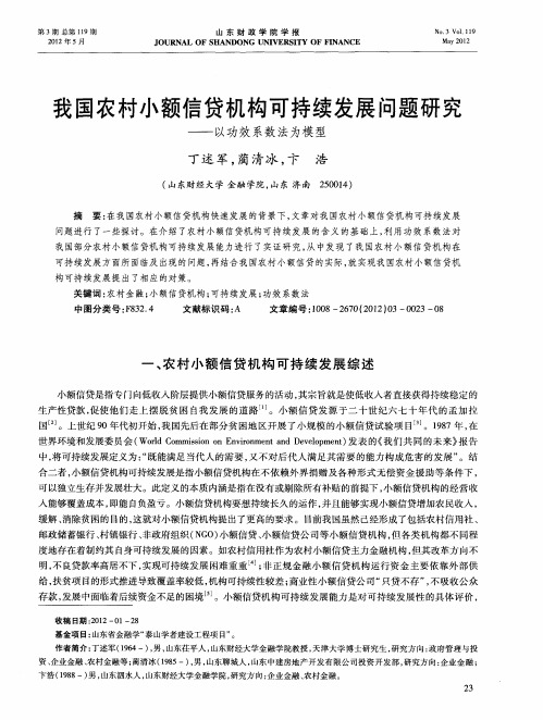 我国农村小额信贷机构可持续发展问题研究——以功效系数法为模型