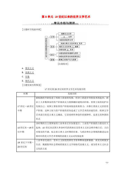 部编版2020高中历史 第8单元 19世纪以来的世界文学艺术单元小结与测评学案 北师大版必修3