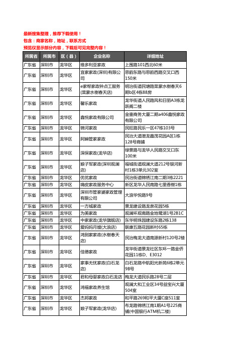 新版广东省深圳市龙华区家政企业公司商家户名录单联系方式地址大全99家