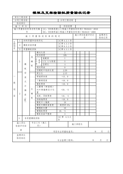 模板及支架检验批质量验收记录