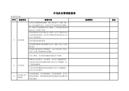 外包队伍管理检查表