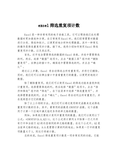 excel筛选重复项计数