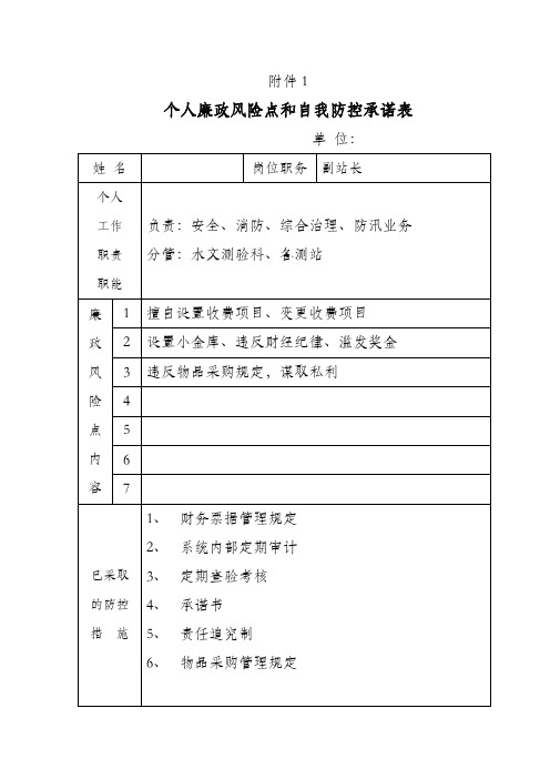 个人廉政风险点和自我防控承诺表