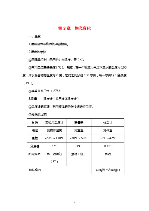 八年级物理上册 第3章 物态变化第4章 光现象知识点精细梳理 