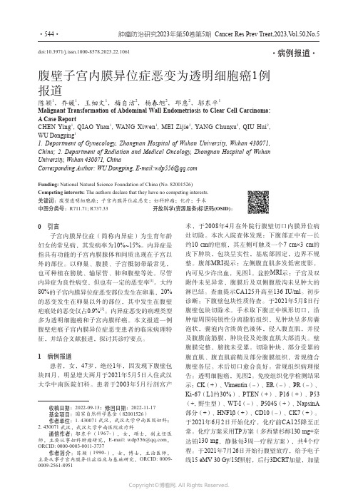 腹壁子宫内膜异位症恶变为透明细胞癌1例报道