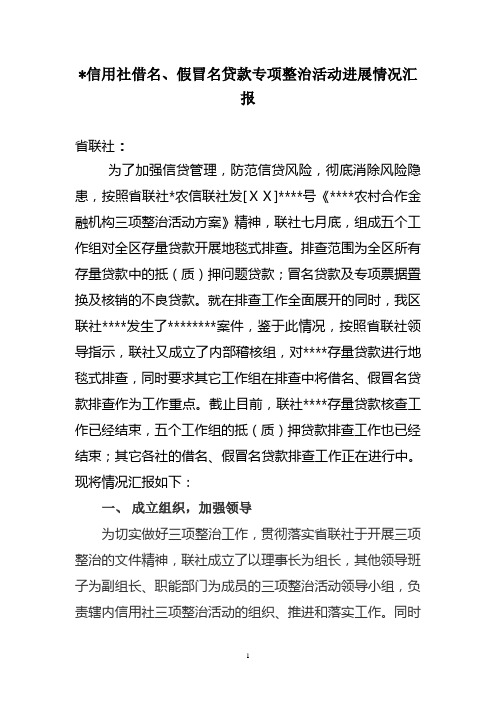 信用社借名、假冒名贷款专项整治活动进展情况汇报