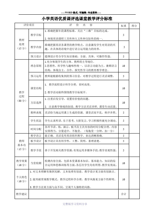 英语优质课评选评分标准(新)